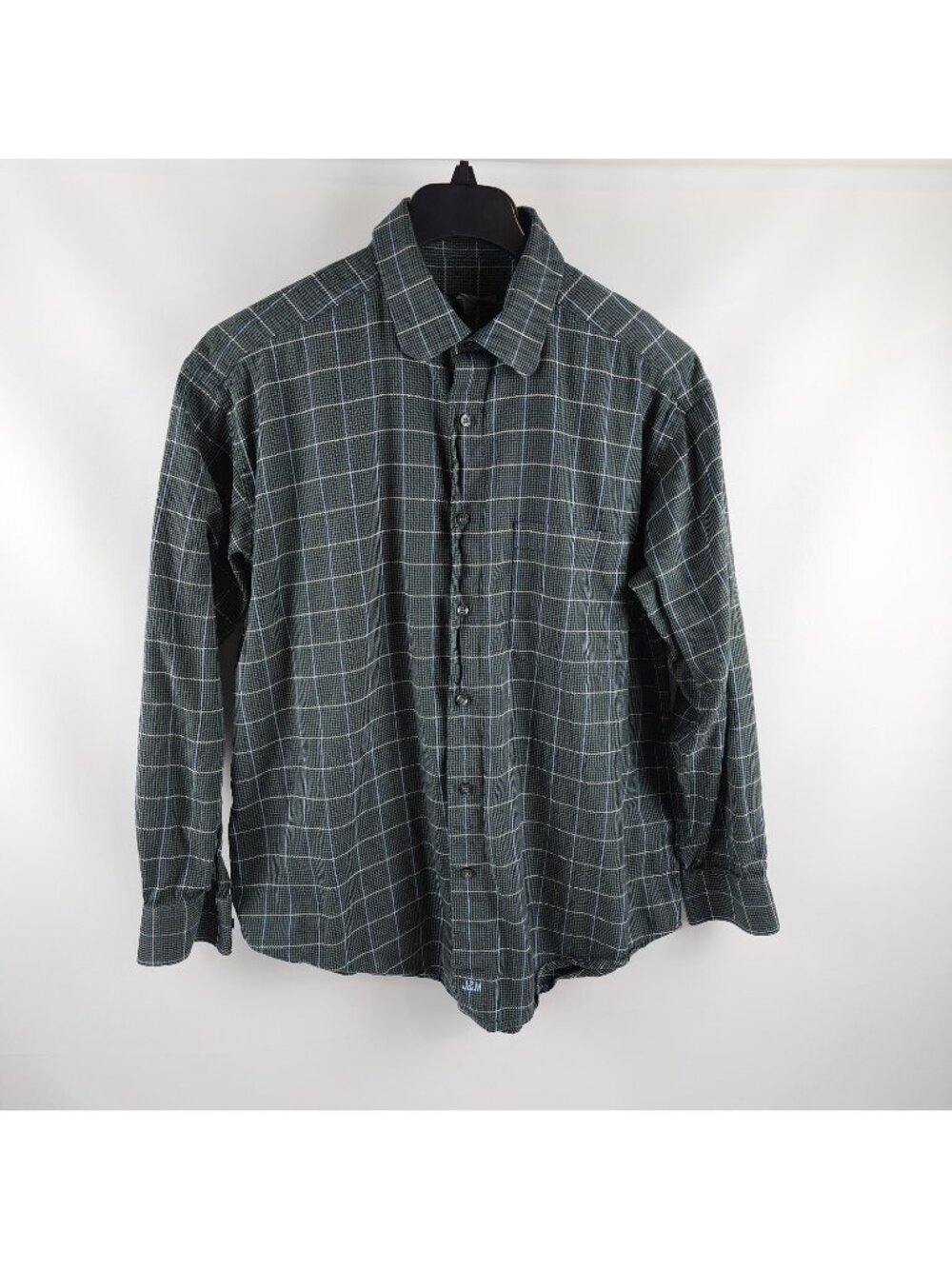 Johnston Murphy Shirt Mens Large L/S Plaid Gray Black Dress Button Down